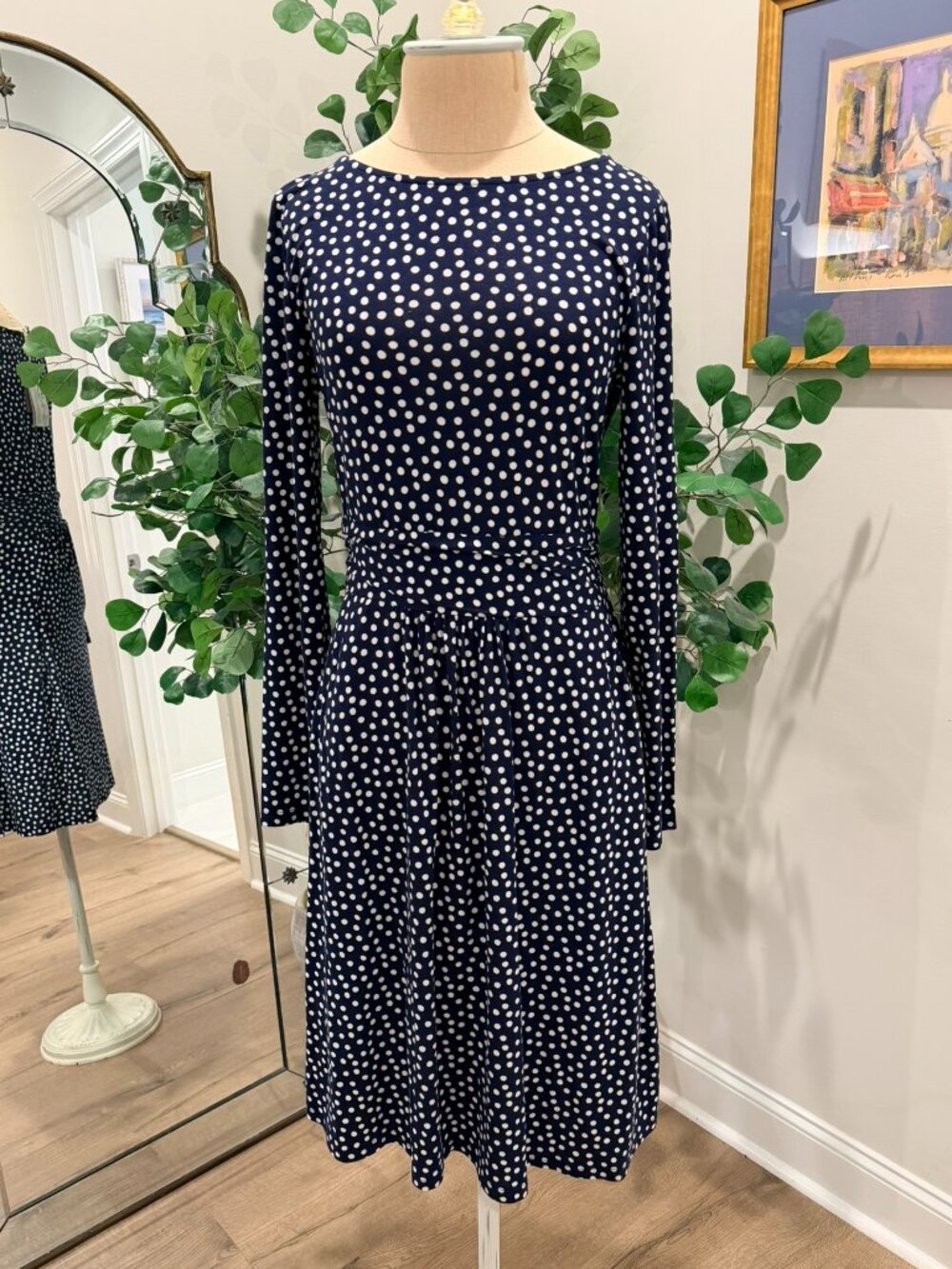 NWT Boden Jersey Dress in Navy polka dots, size 6 and 10